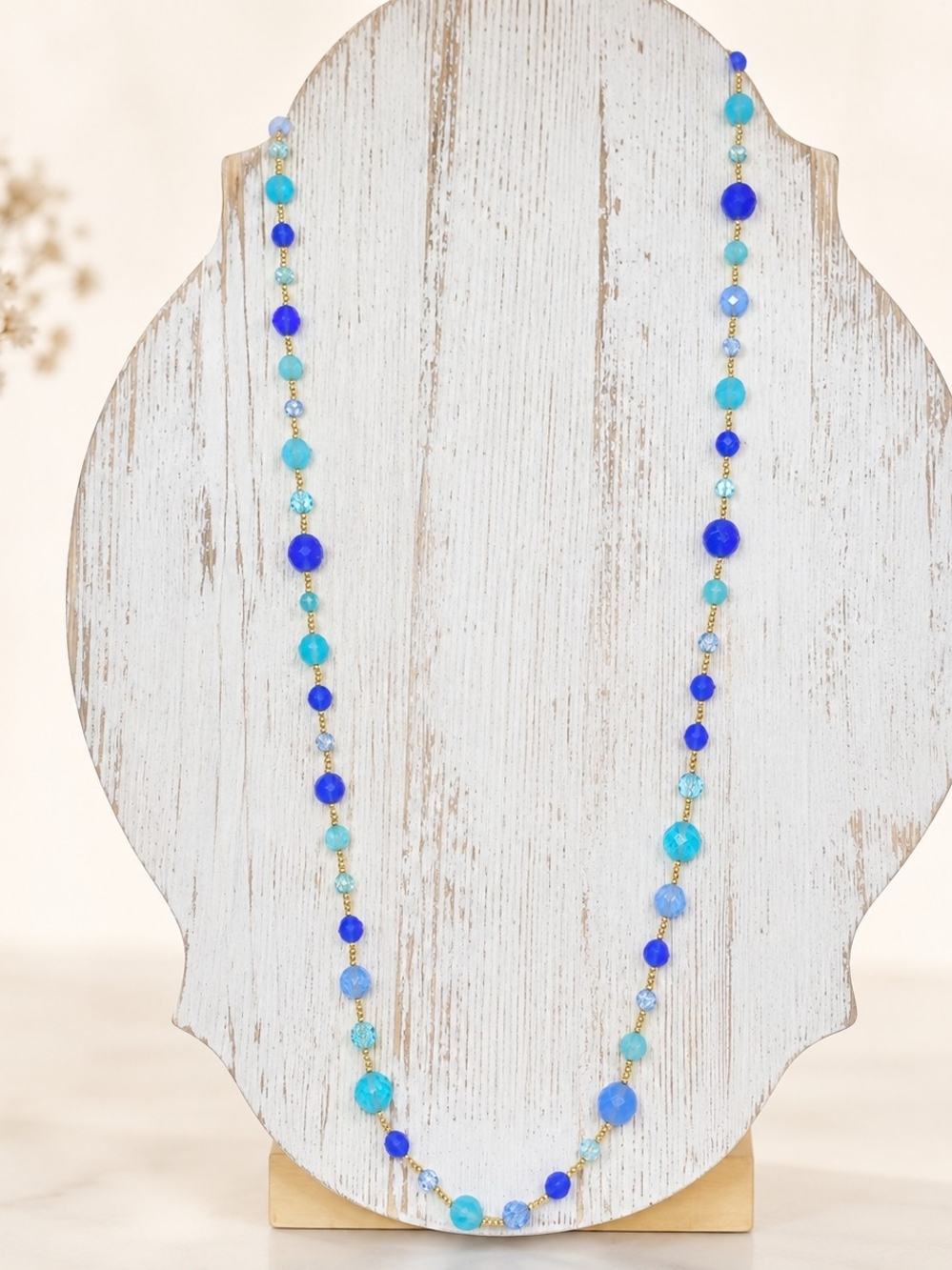 R.J. Graziano Blue Beaded Long Necklace 36" Gold Tone Faceted Station Necklace